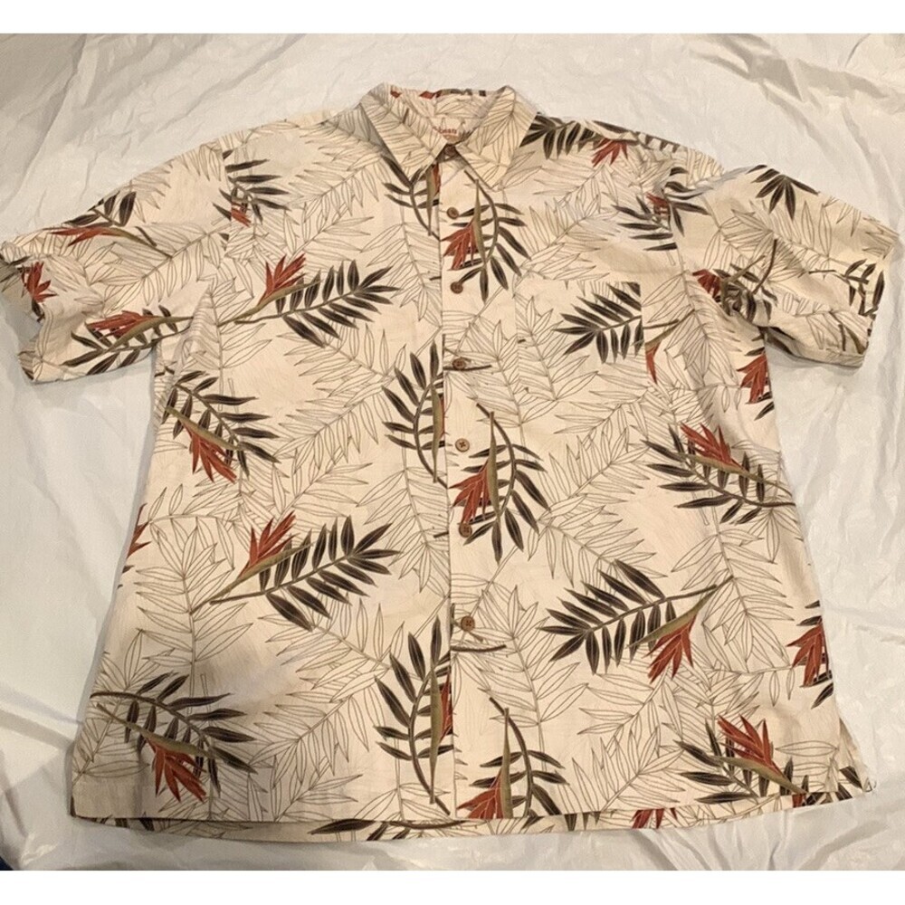 Carribean Men's Button Up Silk Blend Short Sleeve Hawaiian Shirt XL